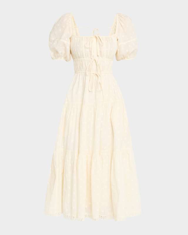 Palma Polka Dot Puff-Sleeve Midi Dress